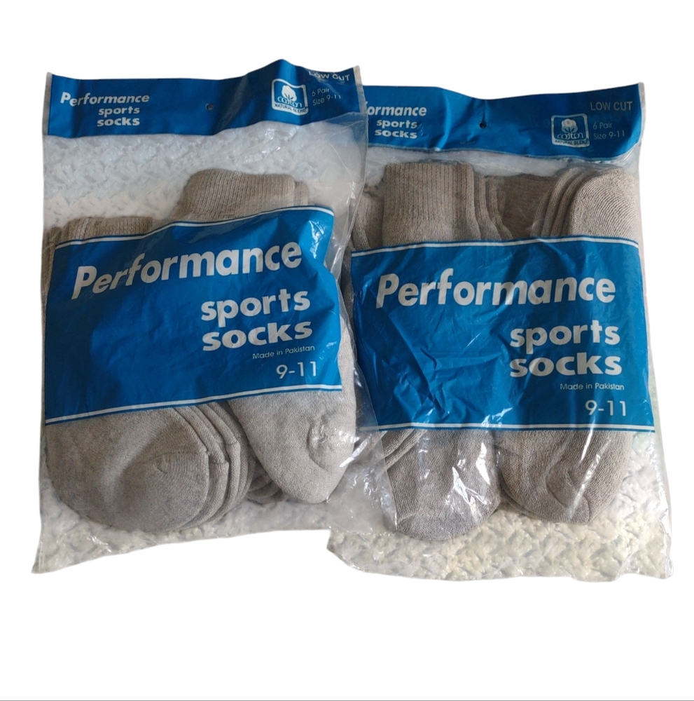 Lot Of 2 Grey Size 9-11 Low Cut Sport Socks 6 Pair Packs (12 Pair Total)